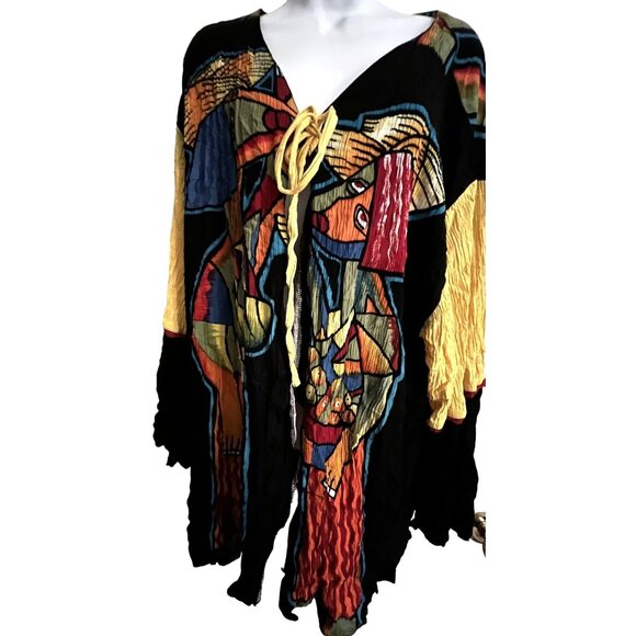 WE BE BOP Womens Color Block Tropical Picasso-Esque 1x Duster Jacket Street Wear